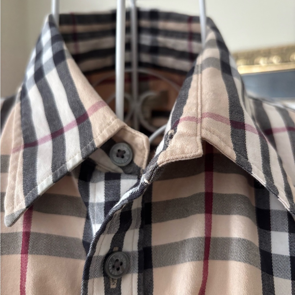 Burberry men’s long sleeve fitted shirt classic beige check size medium - Picture 2 of 9